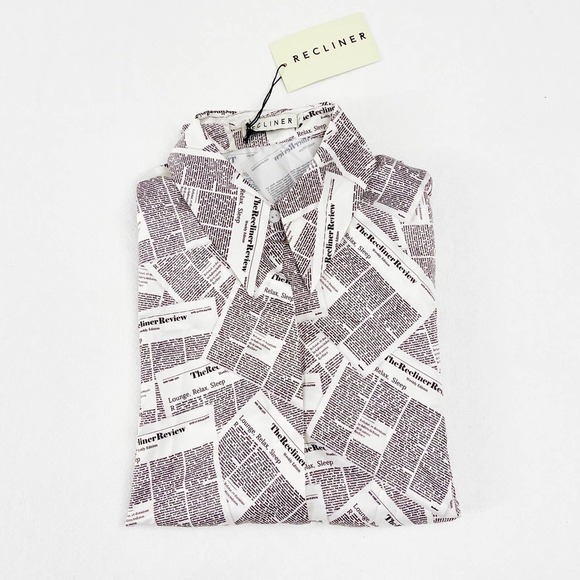 Recliner Newspaper Print Magazine Pajama Top SZ S - Picture 2 of 11